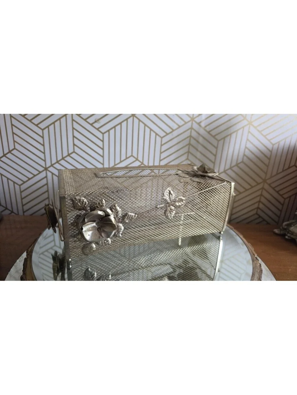 Vintage Floral Gold Tone Filigree Tissue Box Cover Hollywood Regency